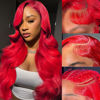 Picture of Ruaswey 30 Inch Red Wig Human Hair 13x4 Body Wave Red HD Lace Front Wigs Human Hair Pre Plucked Red Human Hair Lace Front Wigs 200 Density Red Human Hair Wig Red Color Frontal Wigs Human Hair