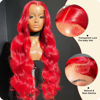 Picture of Ruaswey 30 Inch Red Wig Human Hair 13x4 Body Wave Red HD Lace Front Wigs Human Hair Pre Plucked Red Human Hair Lace Front Wigs 200 Density Red Human Hair Wig Red Color Frontal Wigs Human Hair