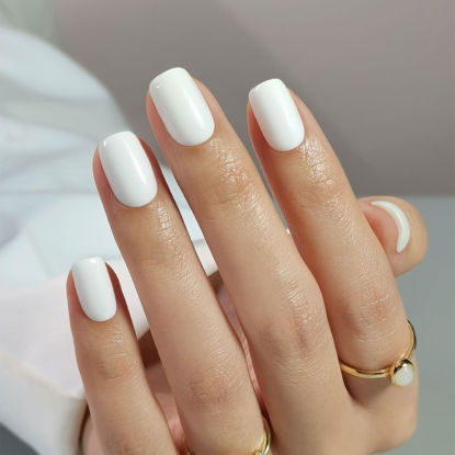 Picture of SHANGMENG White Press on Nails Short - Soft Gel Square Press on Nails for Women Gift, Fit Perfectly & Natural Stick on Nails with Glue in 16 Sizes - 32 Reusable Fake Nails, Classic White