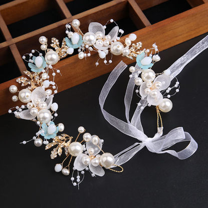 Picture of Wedding Hair Accessories for Kids, Flower Girl Hair Accessory, Princess Headpiece White Flower Headband Pearl for Girl and Flower Girls Cute Bridal Wedding Hair Band, Women's Fashion Headbands (Blue)