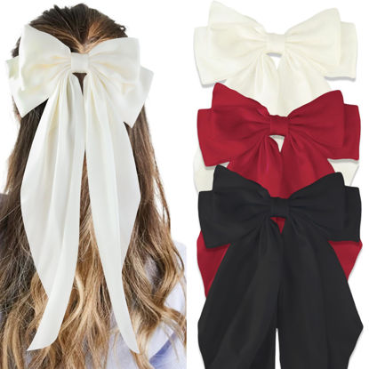 Picture of Canitor Hair Bows for Women Silky Satin Hair Ribbon Hair Barrettes Clip Oversized Long Tail Hair Bows Cute Aesthetic Coquette Hair Accessories Preppy Teen Girl Gifts Trendy Stuff Things