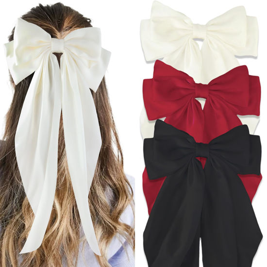 Picture of Canitor Hair Bows for Women Silky Satin Hair Ribbon Hair Barrettes Clip Oversized Long Tail Hair Bows Cute Aesthetic Coquette Hair Accessories Preppy Teen Girl Gifts Trendy Stuff Things