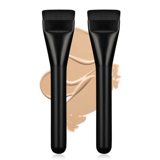 Picture of BEAUTYFACTOR 2Pcs Flat Foundation Brush,Face Mask Brush Makeup Spatula Facial Brush for Liquid Foundation Mask,Premium Face Korean Makeup Brush for Blending Cream (Black&Black)
