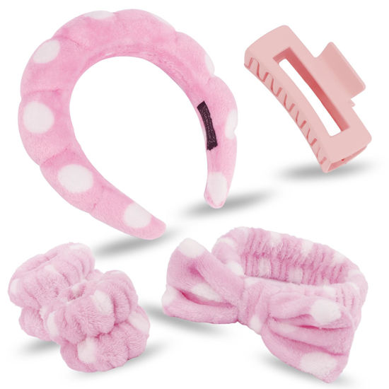 Picture of Canitor Spa Headbands Wrist Band Set with Hair Clip Skincare Headbands for Washing Face Non Slip Puffy Makeup Headband Wrist Towel Cute Preppy Teen Girl Birthday Gifts Trendy Stuff