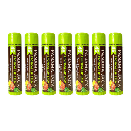 Picture of Panama Jack Sunscreen Lip Balm - SPF 45, Broad Spectrum UVA-UVB Sunscreen Protection, Prevents & Soothes Dry, Chapped Lips, Tropical, 7-pack