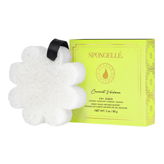 Picture of Spongelle Coconut Verbena Wild Flower Buffer Body Scrubber with Box | Bath & Shower Loofah for Women | Exfoliator with Body Wash Infused | 14+ uses