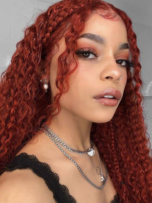 Picture of Eerya Long Curly Braiding Hair 18 Inch 2 Packs Reddish Brown Ocean Wave Crochet Hair for Black Women Deep Wave Braiding Hair for Boho Braids (18 inch, Reddish Brown)