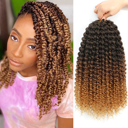 Picture of Passion Twist Hair 14 Inch 8 Packs Water Wave Crochet Hair Curly Braiding Hair For Butterfly Locs Long Bohe Crochet Braids (14 Inch (Pack of 8), 1B/30/27)