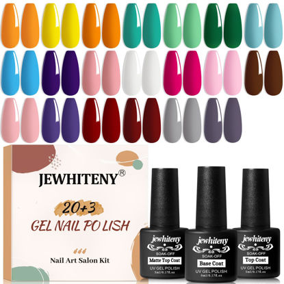 Picture of JEWHITENY 23PCS Gel Nail Polish Set 20 Translucent Nail Polish Jelly Color Natural and Elegant Long Lasting Suitable for Salon and Home