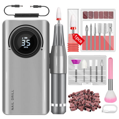 Picture of SAVILAND Electric Nail Drill, 35000RPM Nail Drill Machine-Rechargeable Nail Drill Electric Nail File with 12 Nail Bits for Acrylic Nails Professional Nail Care Tools Manicure Pedicure Home Salon Use