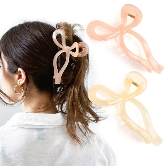 Picture of Yanibest Elegant Bow Hair Claw Clips Stylish Large Hair Clips for Thin and Thick Hair | Holiday Gift for Teen Girls | Chic Hair Styling Accessories for Women (Beige/Pink)