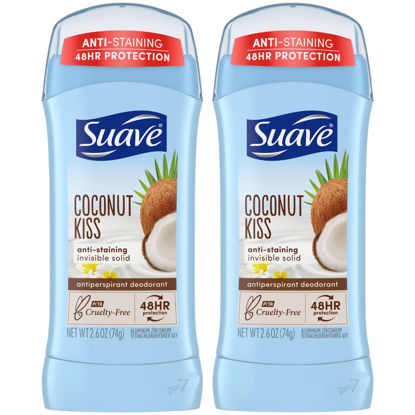 Picture of Suave Deodorant for Women, Coconut Kiss - Invisible Solid Antiperspirant Deodorant Stick, 48H Protection, Anti-Staining, Cruelty-Free, Scented, 2.6 Oz (Pack of 2)