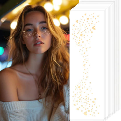 Picture of 10 Sheets Glitter Freckles Face Tattoo, Face Glitter Speckles Patches, Gold Sparkle Freckles, Face Glitter Makeup Patches - (Gold Style 3)