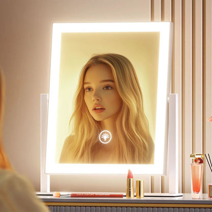 Picture of Gvnkvn 15.2" Lighted Makeup Mirror Hollywood Vanity Mirror with Lights, Three Color Modes,Detachable 10X Magnification Mirror, Smart Touch Control, 360°Rotation White
