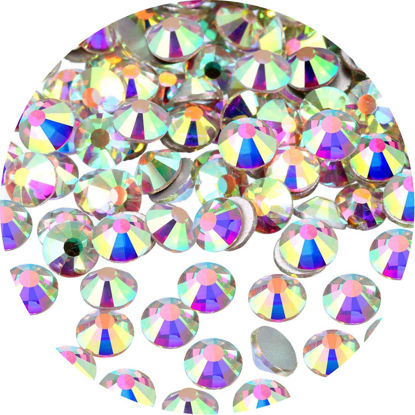 Picture of NCB 3000pcs Flatback Round Glass Nail Art Rhinestones Crystal for DIY Making Accessories Shoes, Clothes, Face Art, Bags, Manicure (Crystal AB, SS6 3000pcs)
