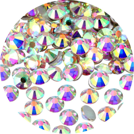 Picture of NCB 3000pcs Flatback Round Glass Nail Art Rhinestones Crystal for DIY Making Accessories Shoes, Clothes, Face Art, Bags, Manicure (Crystal AB, SS6 3000pcs)