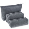 Picture of Huhumy 3 Pcs Makeup Bag Corduroy Cosmetic Bag Aesthetic Cute Preppy Makeup Bags for Women Smile Small Makeup Purse Pouch Travel Toiletry Bag Set Makeup Organizer with Zipper (Gray, Solid Style)