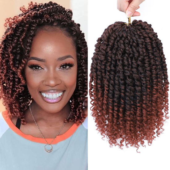Picture of Pre-Twisted Passion Twist Hair, 8 Packs 112 Strands Pre Looped Passion Twist Braiding Hair for Women, Short Passion Twists Crochet Hair Synthetic Hair Extensions (10 Inch (Pack of 8), T350)