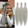 Picture of Dorsanee Grey Braiding Hair Pre Stretched 20 Inch 3 Packs Professional Easy Braiding Hair for Crochet Braids Twists Locs Hair Soft Yaki Texture Hot Water Setting Synthetic Hair Extensions