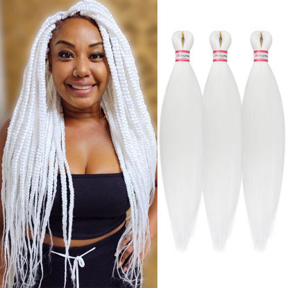 Picture of Dorsanee White Braiding Hair Pre Stretched 20 Inch 3 Packs Professional Easy Braiding Hair for Crochet Braids Twists Locs Hair Soft Yaki Texture Hot Water Setting Synthetic Hair Extensions