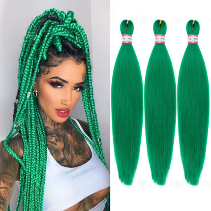 Picture of Dorsanee Green Braiding Hair Pre Stretched 20 Inch 3 Packs Professional Easy Braiding Hair for Crochet Braids Twists Locs Hair Soft Yaki Texture Hot Water Setting Synthetic Hair Extensions