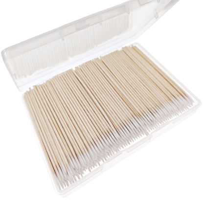 Picture of RIKWOG 400pcs Pointed Cotton Swabs, 4 inch Precision Microblading Cotton Swab Cotton Sticks Applicator for Eyebrow Tattoo Beauty Make-up Nail Clean, Wood Handle Pointed Tip Head
