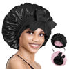 Picture of BONNET QUEEN Reversible Silk Bonnet for Sleeping Women Double Layer Satin Lined Bonnet Hair Bonnet for curly hair Night Sleep Cap with Tie band Black Pink