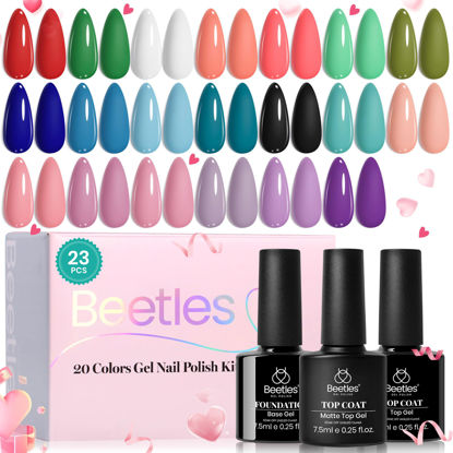 Picture of Beetles Gel Nail Polish Set, 20 Colors White Black Nude Gel Nail Polish with Gel Base Coat Matte&Glossy Gel Top Coat Trendy Colors Uv LED Lamp Valentine Gel Nail Polish Valentine's Day Gifts for Women