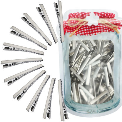 Picture of HiJeaton Hair Clips for Hair Bows, 150Pcs Alligator Metal Clip (4.5cm/1.77"), Gator Hairdresser Clips for Bow Making, Large Plain DIY Clips Supplies for Crafts