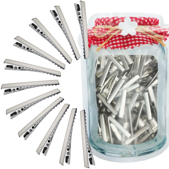 Picture of HiJeaton Hair Clips for Hair Bows, 150Pcs Alligator Metal Clip (4.5cm/1.77"), Gator Hairdresser Clips for Bow Making, Large Plain DIY Clips Supplies for Crafts