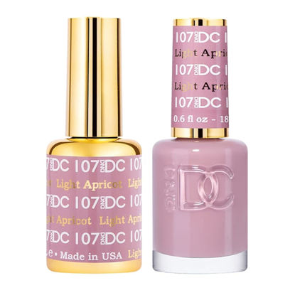 Picture of DND DC Gel Polish Set, Beige Nude Collection, UV/LED Gel Polish and Air Dry Nail Lacquer, Matching Chip-Free Polish Duo, 107 Light Apricot, 0.5 Fl Oz