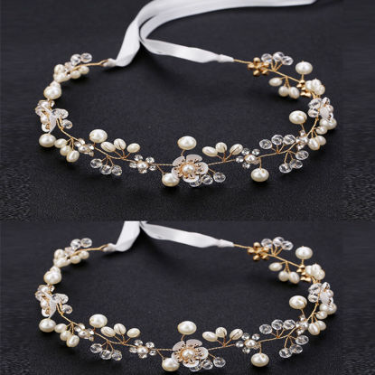 Picture of KAYZON Hairband, Gold 2PCS, Wedding Hair Accessory for Flower Girls, Princess Headpiece, Pearl Headband, Women Headbands