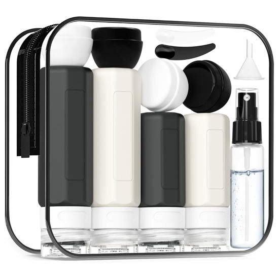 Picture of Ruinovate 17 Pack Travel Bottles for Toiletries, TSA Approved Travel Size Toiletries Bottles, Leak Proof Travel Size Containers, Travel Essentials for Body Wash, Shampoo, Lotion & Conditioner Black