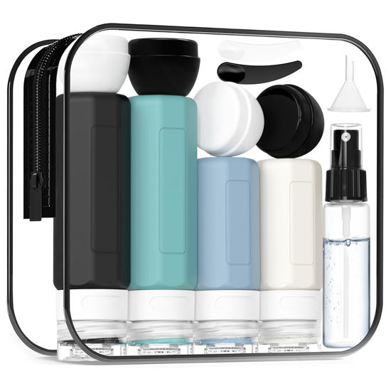 Picture of Ruinovate 17 Pack Travel Bottles for Toiletries, TSA Approved Travel Size Toiletries Bottles, Leak Proof Travel Size Containers, Travel Essentials for Body Wash, Shampoo, Lotion & Conditioner Blue