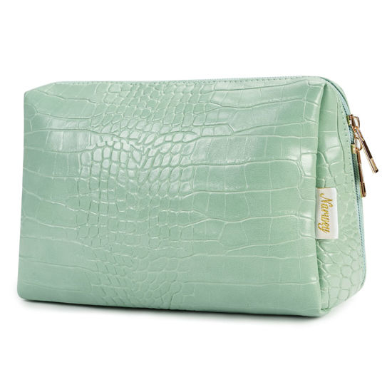 Picture of Narwey Large Vegan Leather Makeup Bag Zipper Pouch Travel Cosmetic Organizer for Women (Large, WX-Green)