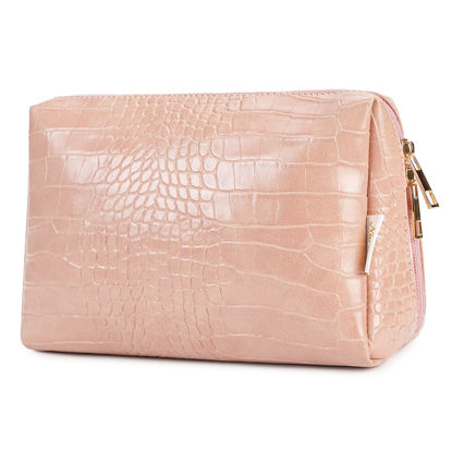 Picture of Narwey Large Vegan Leather Makeup Bag Zipper Pouch Travel Cosmetic Organizer for Women (Large, WX-Pink)