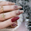 Picture of Christmas Press on Nails Almond Medium Fake Nails Red Full Cover False Nails with Designs Snowflake Glue on Nails Gold Glitter Acrylic Stick on Nails Xmas Winter Artificial Nails for Women 24Pcs