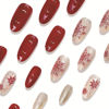 Picture of Christmas Press on Nails Almond Medium Fake Nails Red Full Cover False Nails with Designs Snowflake Glue on Nails Gold Glitter Acrylic Stick on Nails Xmas Winter Artificial Nails for Women 24Pcs