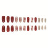Picture of Christmas Press on Nails Almond Medium Fake Nails Red Full Cover False Nails with Designs Snowflake Glue on Nails Gold Glitter Acrylic Stick on Nails Xmas Winter Artificial Nails for Women 24Pcs