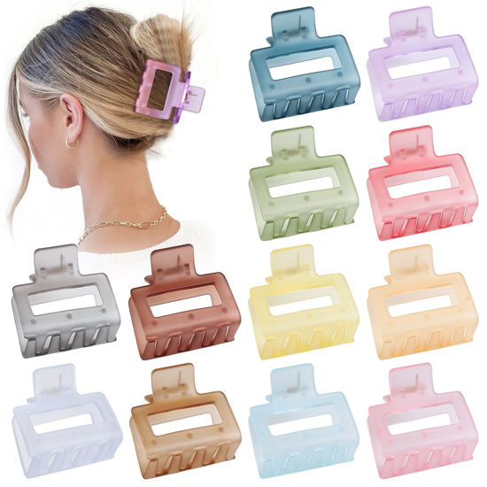 Picture of Sisiaipu 2 Inch Medium Hair Claw Clips 12 Pcs Square Hair Clips for Thin Hair Matte Nonslip Acrylic Banana Jaw Clips Bulk Hair Accessories for women and Girls- Ice Cream