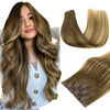 Picture of DOORES Human Hair Clip in Extensions, Medium Brown Highlighted Dirty Blonde 7pcs 110g 22 Inch, Hair Extensions Seamless Clip in with Skin Weft Remy Hair Extensions Invisible Edge Hair Extensions