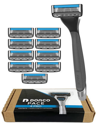 Picture of Dorco Pace 4 Pro - Four Blade Razor Shaving System - 10 Pack (10 Cartridges + 1 Handle)