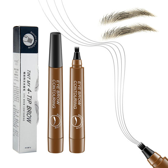 Picture of Eyebrow Contouring Pen, Waterproof Microblading Eyebrow Pencil with 4-Prong Micro-Fork-Tip Applicator, Liquid Eyebrow Pencils for women Creates Natural Looking Brows Effortlessly (Light Brown)