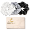Picture of LULUSILK Silk Scrunchies for Hair Sleep, 100% Real Mulberry Silk, No Damage Silk Hair Ties for Women and Girls, Black White and Silvergrey, Pack of 3