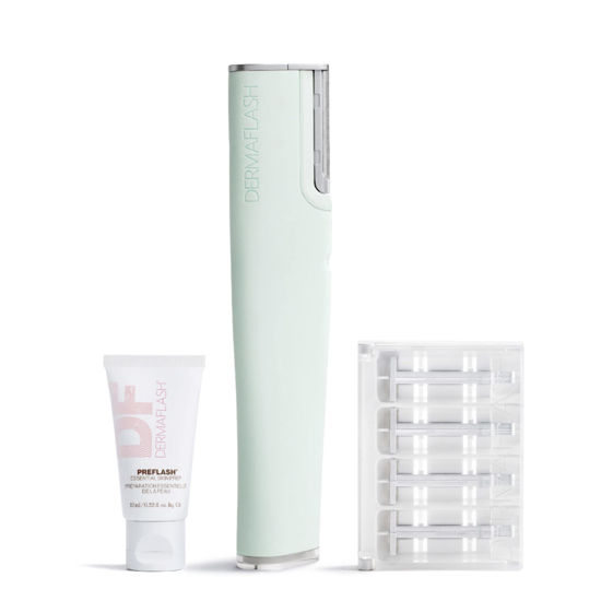 Picture of DERMAFLASH LUXE+ Sonic Dermaplaning Tool for Face Peach Fuzz Removal, Anti-Aging & Exfoliation, Seafoam