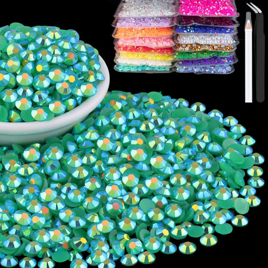 Picture of 8000pcs 3mm Resin Rhinestones Bulk, Dark Green AB Flatback Round Jelly Rhinestones Bedazzling Non Hotfix Crystal Gems Large Quantity Wholesale for DIY Crafts Clothes Tumblers Face Makeup Manicure