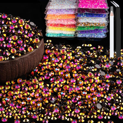 Picture of 6000pcs 4mm Resin Rhinestones Bulk, Gold Rose AB Flatback Round Jelly Rhinestones Non Hotfix Crystal Gems Large Quantity Wholesale for DIY Crafts Clothes Bottles Face Makeup Manicure