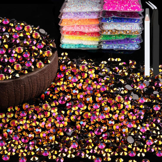 Picture of 6000pcs 4mm Resin Rhinestones Bulk, Gold Rose AB Flatback Round Jelly Rhinestones Non Hotfix Crystal Gems Large Quantity Wholesale for DIY Crafts Clothes Bottles Face Makeup Manicure