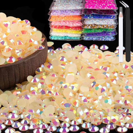 Picture of 2000pcs 6mm Resin Rhinestones Bulk, Light Yellow AB Flatback Round Jelly Rhinestones Non Hotfix Crystal Gems Large Quantity Wholesale for DIY Crafts Clothes Bottles Face Makeup Manicure