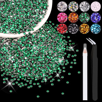 Picture of 5000PCS 3mm Resin Rhinestones in Bulk (Dark Green), Bedazzling Flatback Crystals for Crafts DIY Nail Decoration, Gems Charms for Tumbler Shoes Clothing Fabric with Pickup Pen and Tweezers